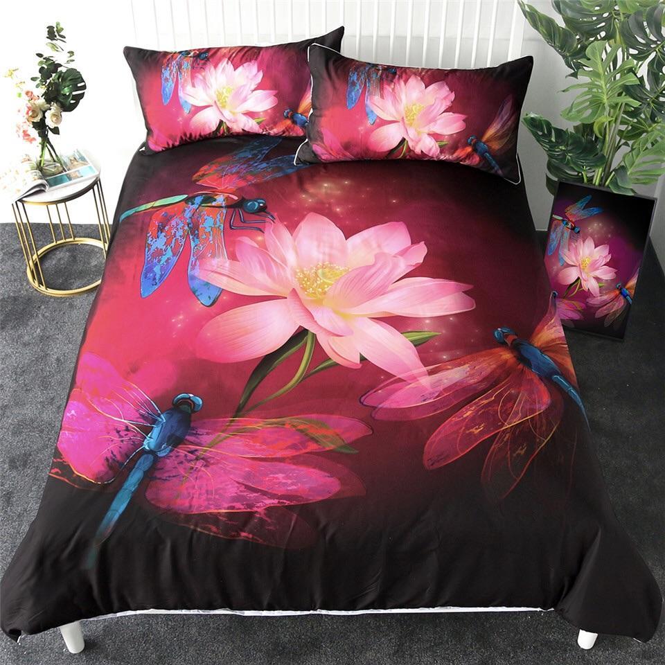 Dragonflies On Lotus Flowers 3D Customized Duvet Cover Bedding Sets