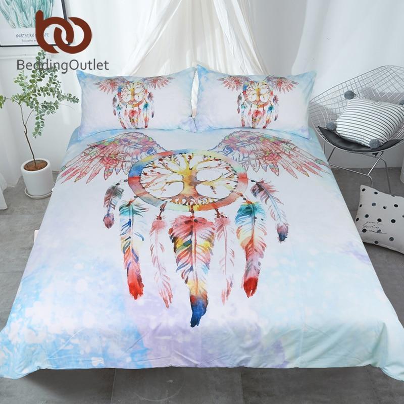 Dreamcatcher Feathers Print et Angel Wings Blue Home Textiles Colorful Bedclothes 3D Customized Duvet Cover Bedding Sets