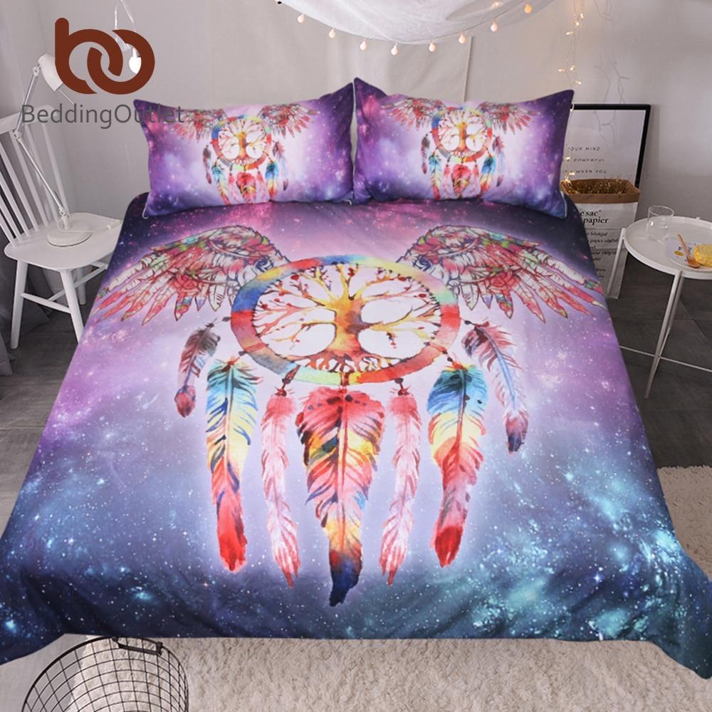 Dreamcatcher Queen Colorful Feathers Boho Life Tree Bedclothes Galaxy Nebula et3D Customized Duvet Cover Bedding Sets