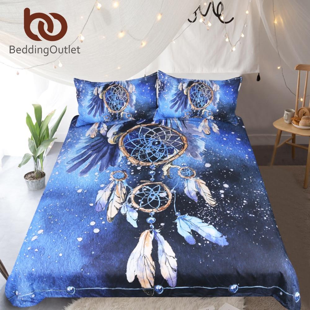 Dreamcatcher Queenize Feather Blue Printed Boho Bedclothes Bald Eagle Home Textiles3D Customized Duvet Cover Bedding Sets