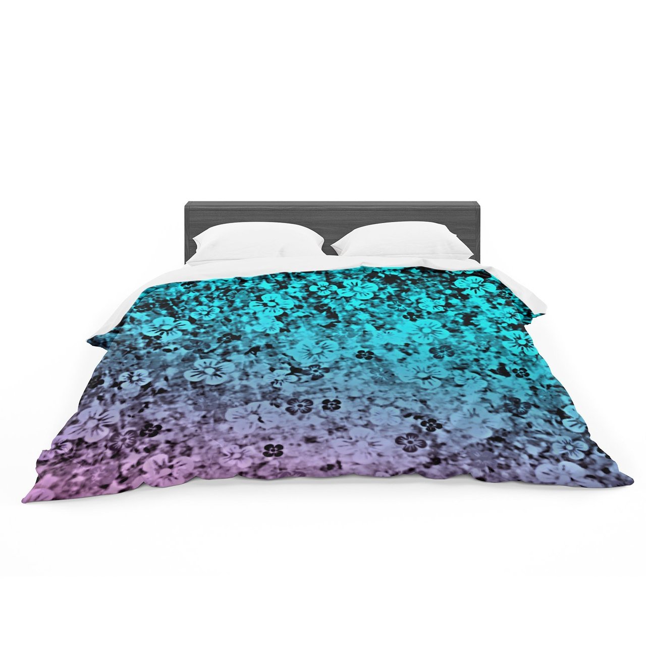 Ebi Emporium ‘Flower Power in Aqua’ Blue Purple Featherweight3D Customized Duvet Cover Bedding Sets