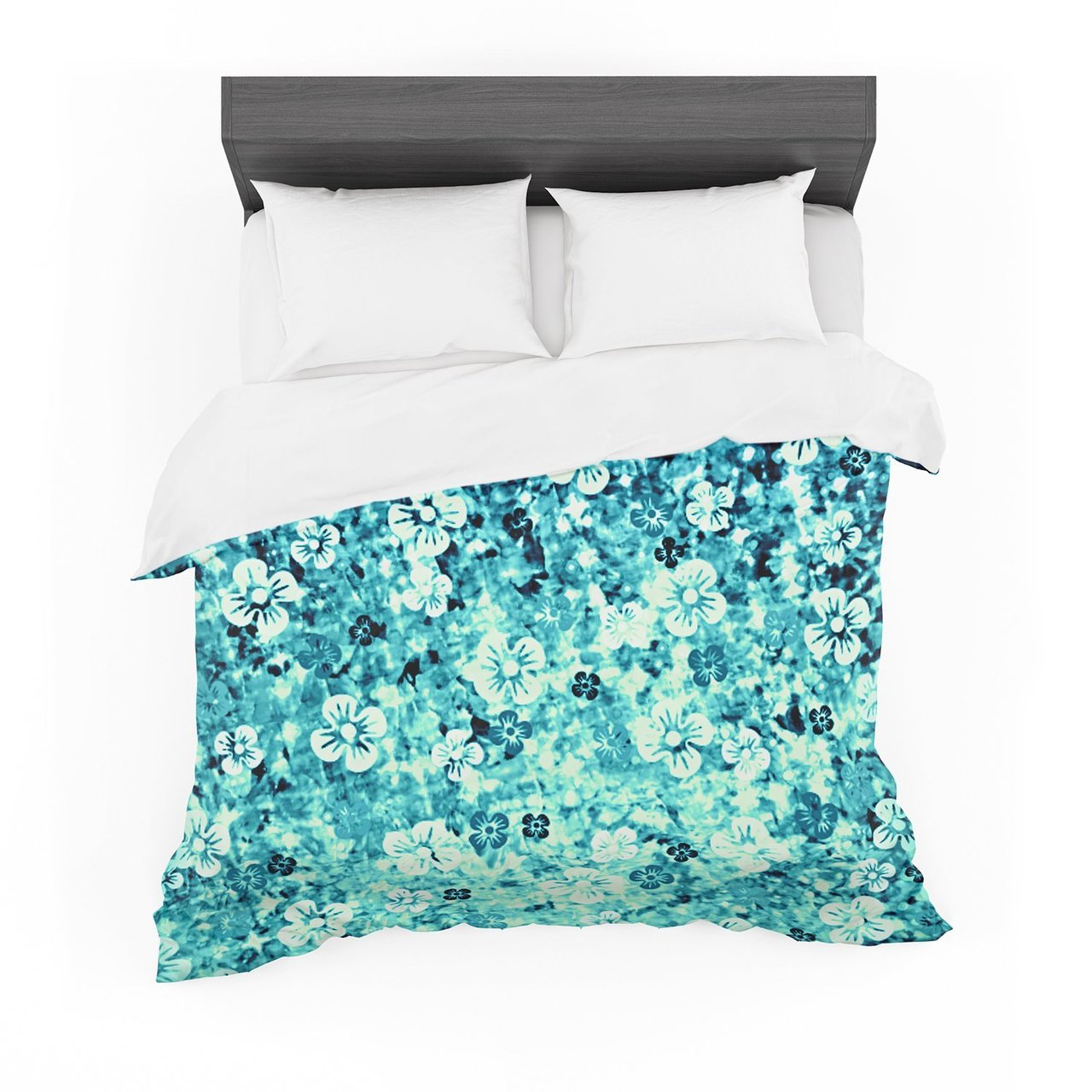 Ebi Emporium ‘Flower Power in Blue’ Teal Aqua Featherweight3D Customized Duvet Cover Bedding Sets