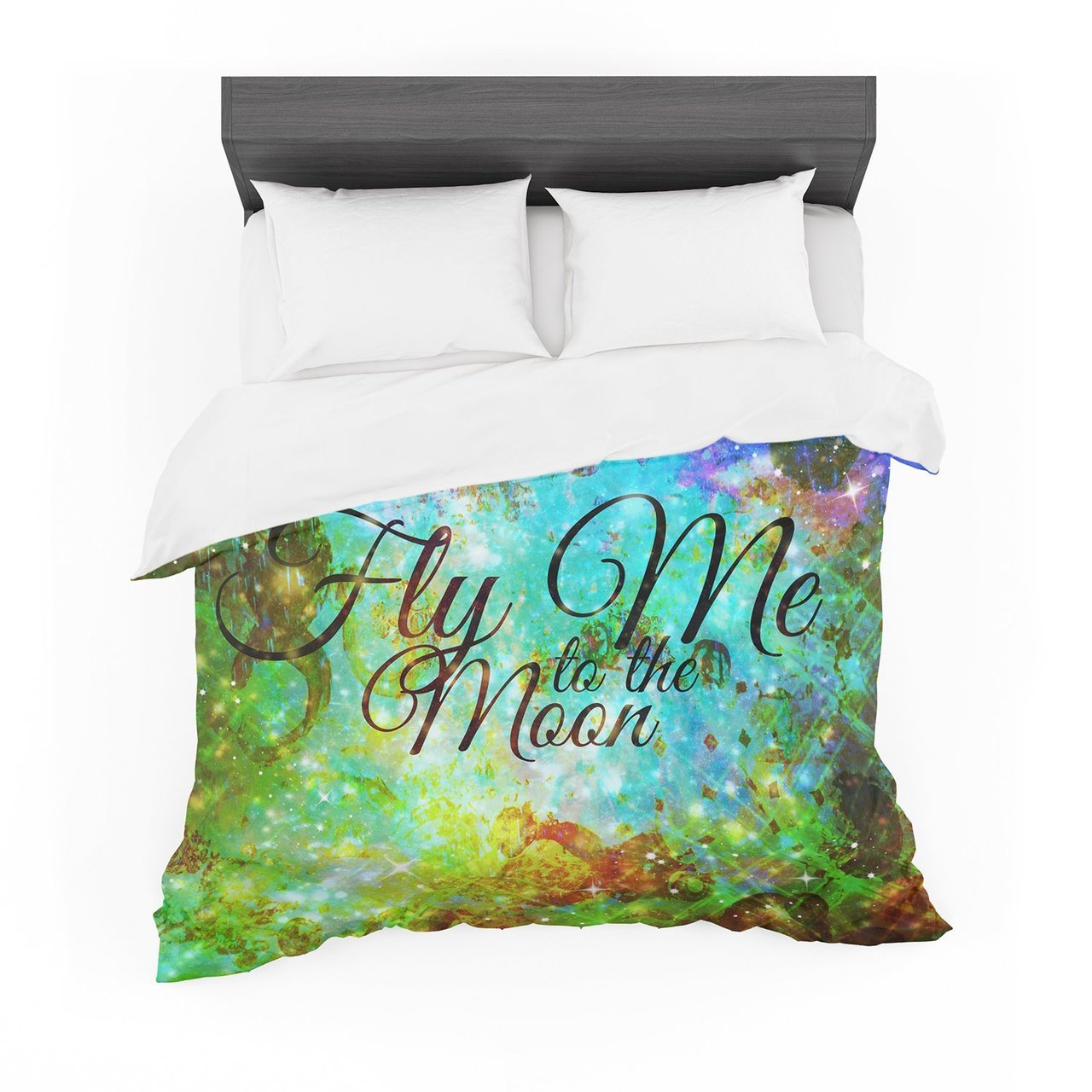 Ebi Emporium ‘Fly Me To The Moon’ Green Blue Featherweight3D Customized Duvet Cover Bedding Sets
