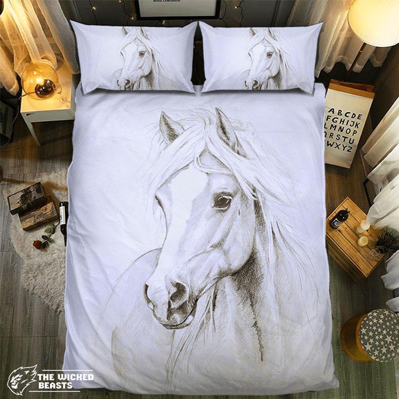 Elegant White Horse Portrait 0915093D Customized Duvet Cover Bedding Sets