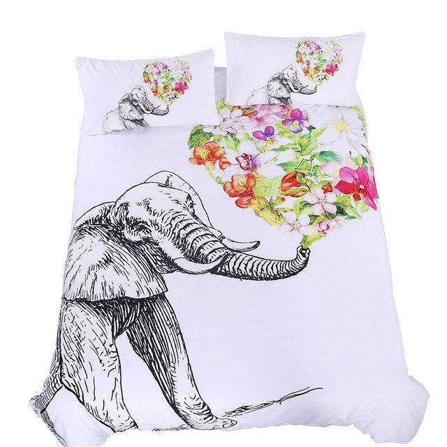 Elephant et Mandala White King Flower Print Quilt Cover 3 Piece Bedspreads3D Customized Duvet Cover Bedding Sets