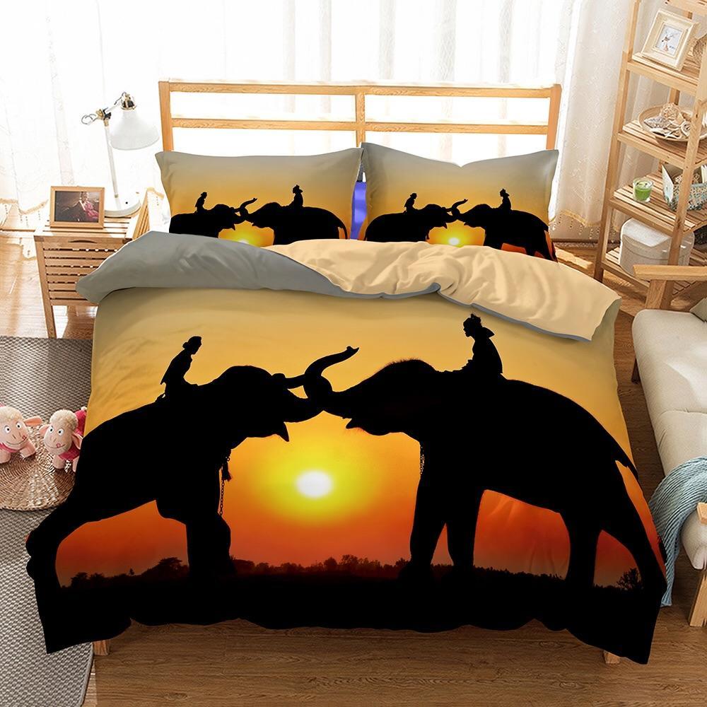 Elephants Atunset 3D Customized Duvet Cover Bedding Sets