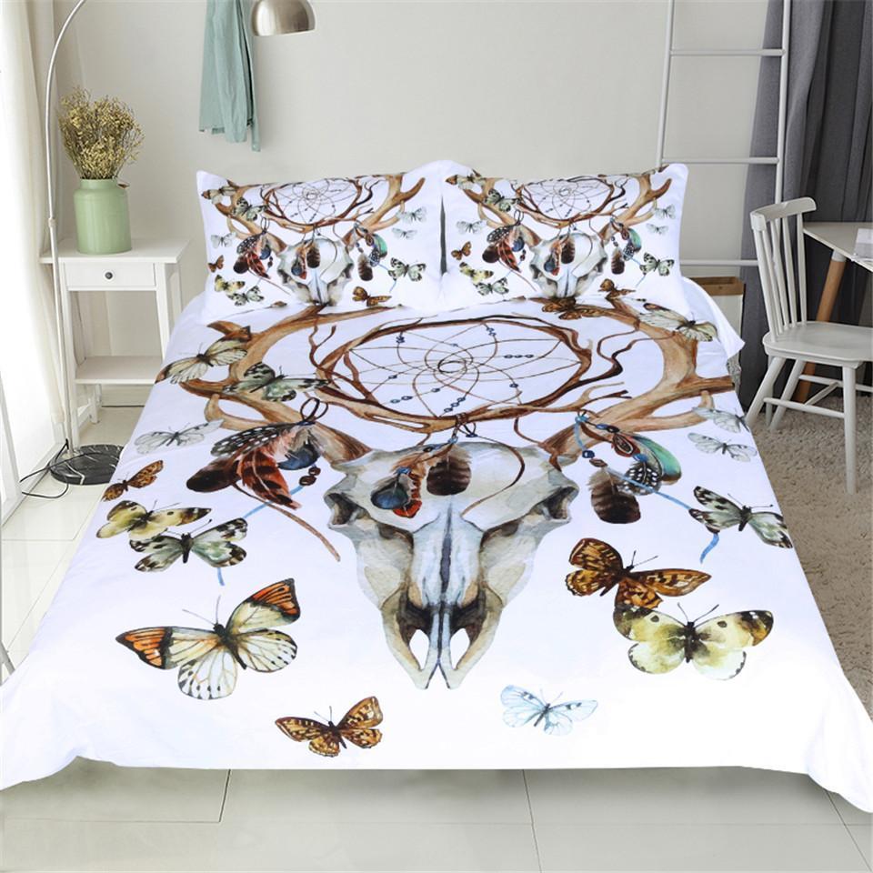 Elk Skull & Butterflies Dreamcatcher Bedding Set