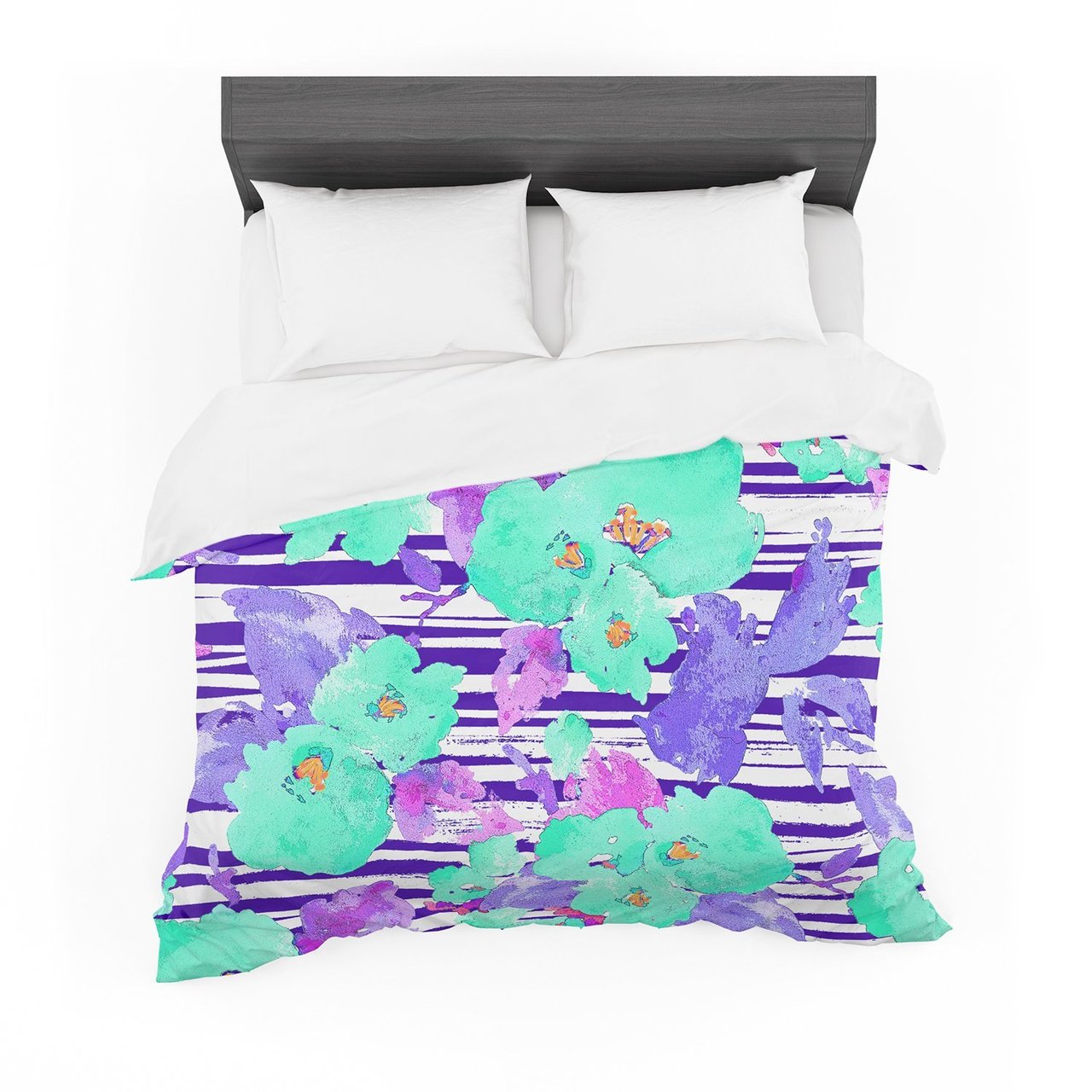 Emine Ortega ‘Cherry Blossom’ Teal Purple Featherweight3D Customized Duvet Cover Bedding Sets
