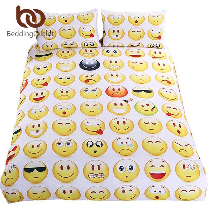Emoticons Cute and Fashion for kids Printed Bed Queenmiley Faces Bedspreads3D Customized Duvet Cover Bedding Sets
