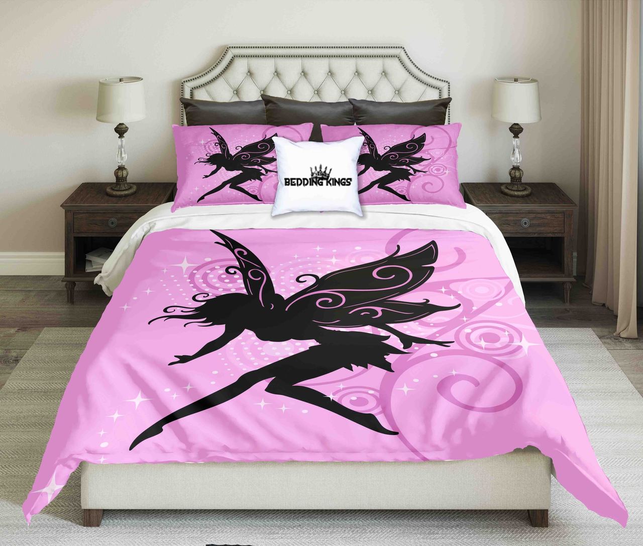 Fairy On Magenta Pink Backgroung Design | kings3D Customized Duvet Cover Bedding Sets