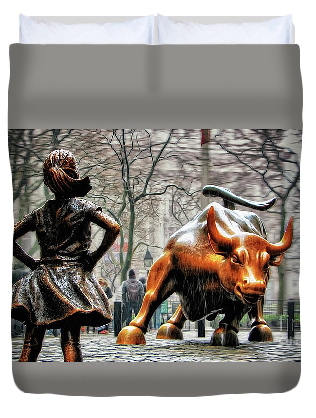 Fearless Girl And Wall Street Bull Statues 3D Customized Duvet Cover Bedding Sets