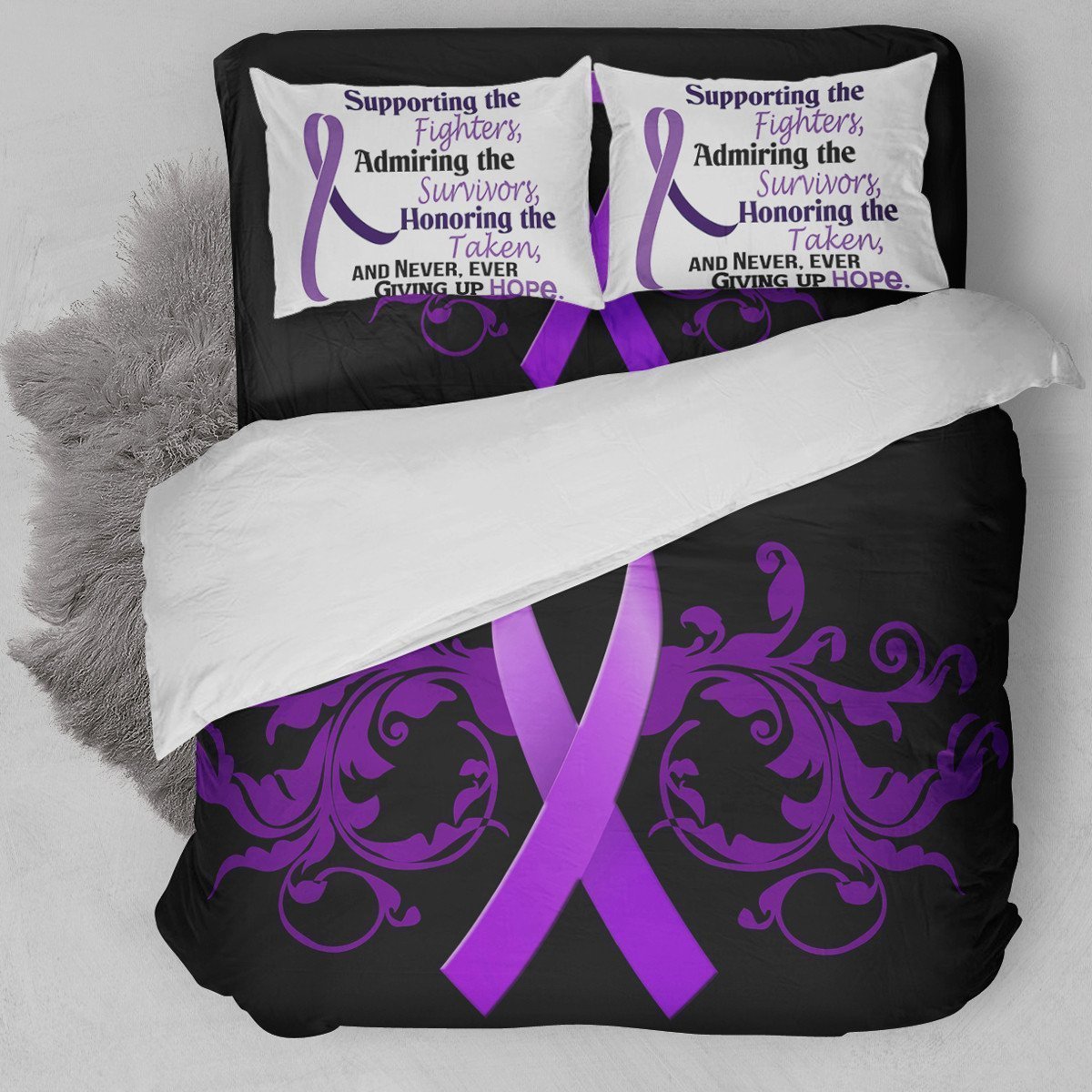 Fight Cancer Purple Ribbon Bedding Set