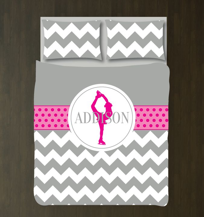 Figure Skating Chevron and Polka Dot Bedding Set Customized Duvet Cover