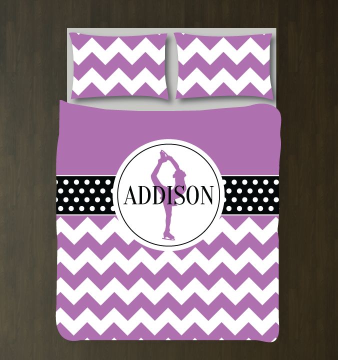 Figure Skating Chevron and Polka Dot Bedding Set Customized Duvet Cover| Radiant Orchid, Black and White