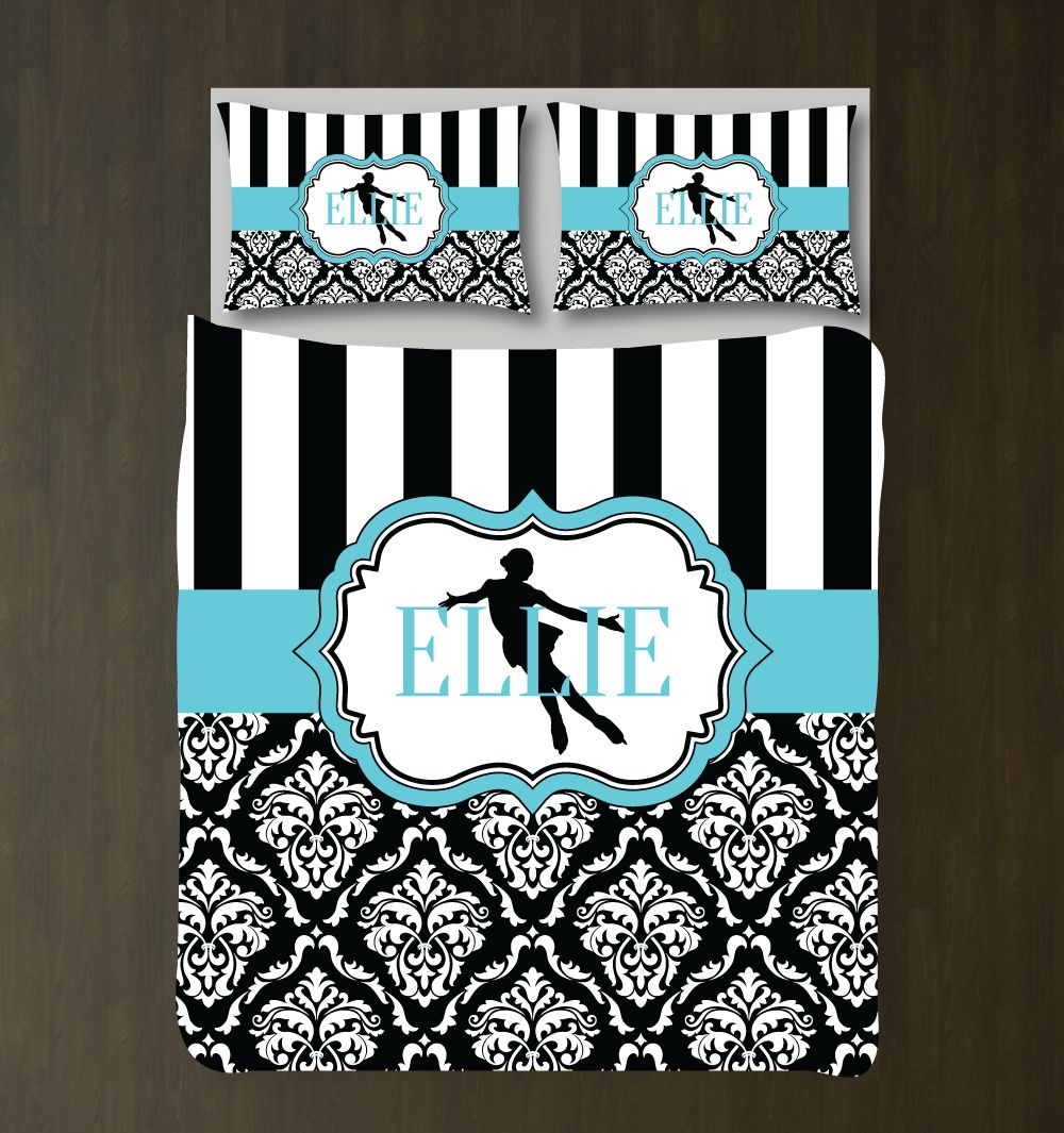 Figure Skating Damask Bedding Set Customized Duvet Cover| Aqua, Black and White