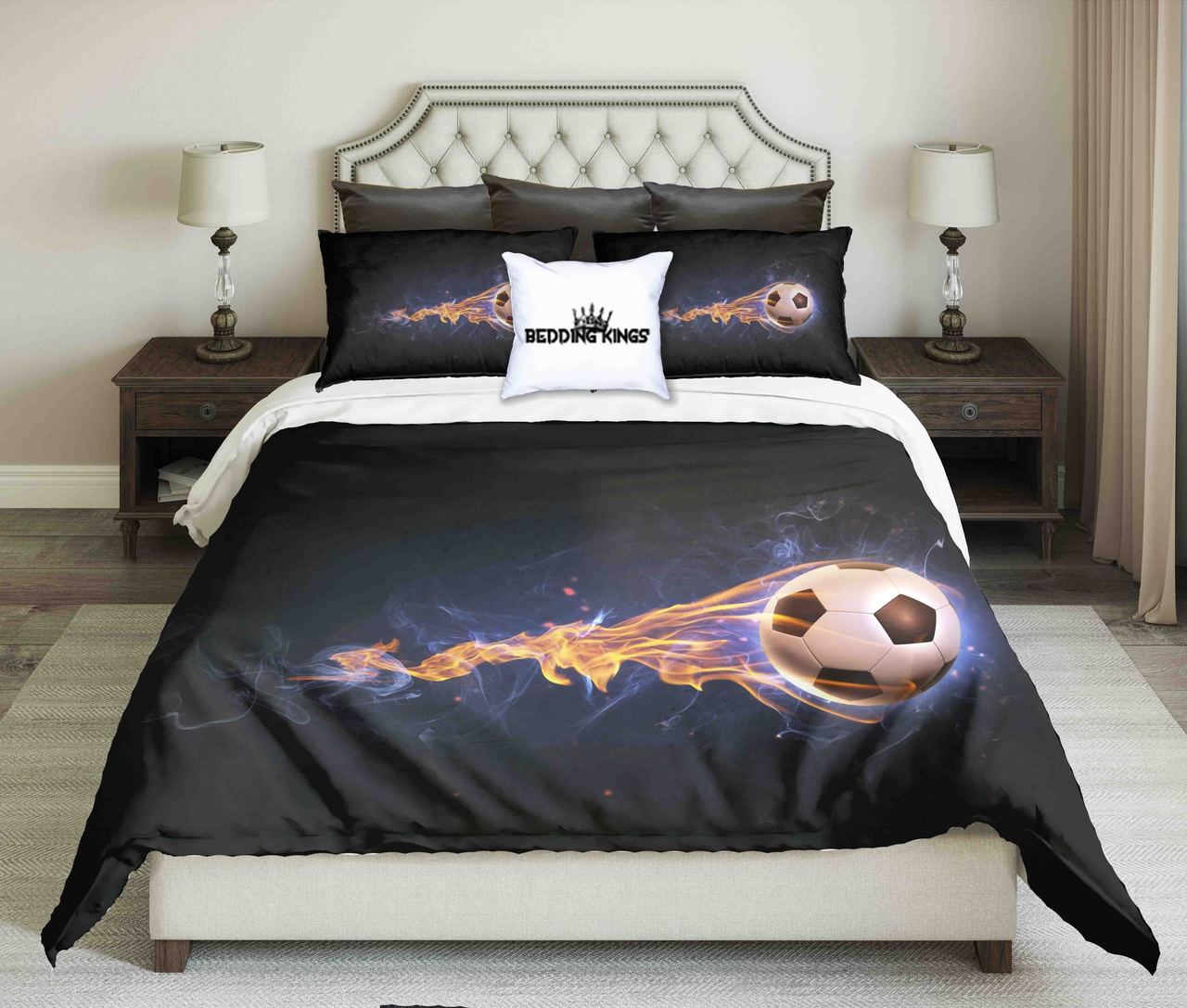 Fire Football Design On Black Background | kings3D Customized Duvet Cover Bedding Sets