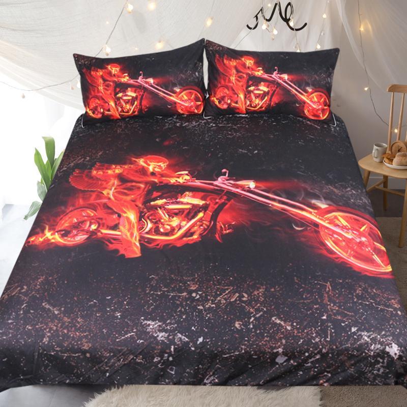 Flame Motorcycle 3D Customized Duvet Cover Bedding Sets
