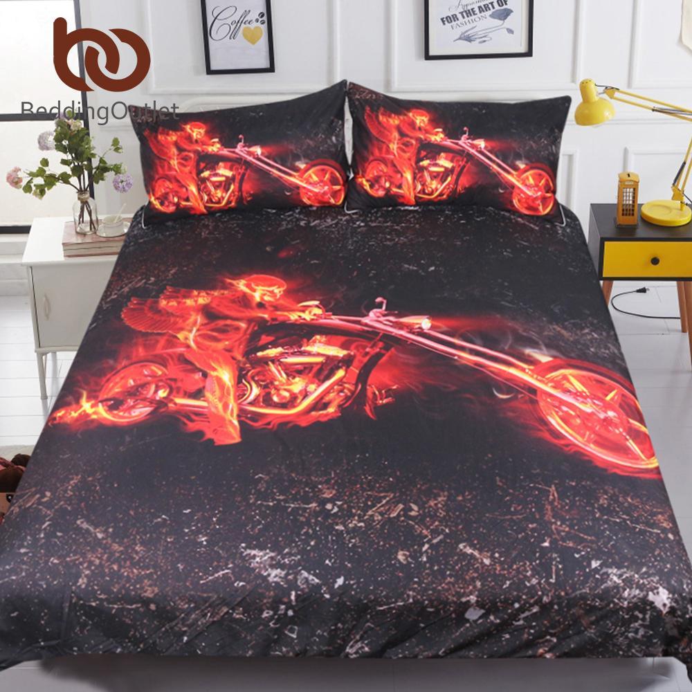 Flame Motorcycle Queen 3D Printed Red And Black Bedclothes3D Customized Duvet Cover Bedding Sets