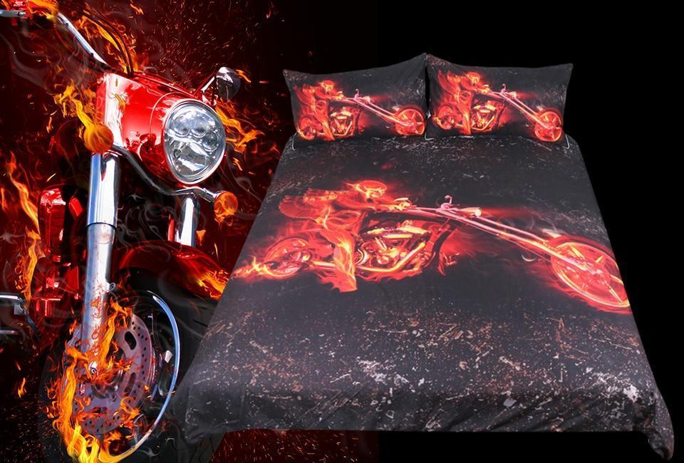 Flaming Motorcycle Hell Rider ART HOP 3D Customized Duvet Cover Bedding Sets