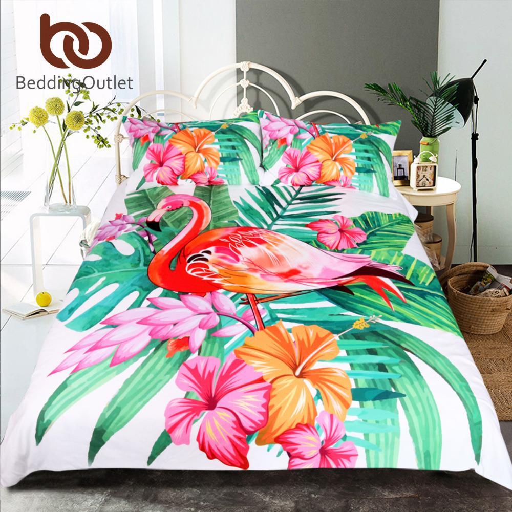 Flamingo Tropical Plant Quilt Cover3D Customized Duvet Cover Bedding Sets
