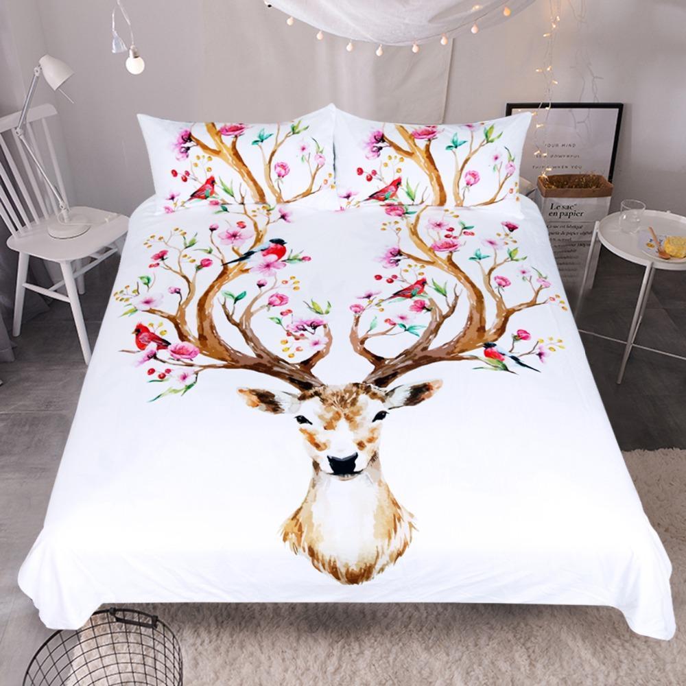 Floral Elk Head ART HOP 3D Customized Duvet Cover Bedding Sets