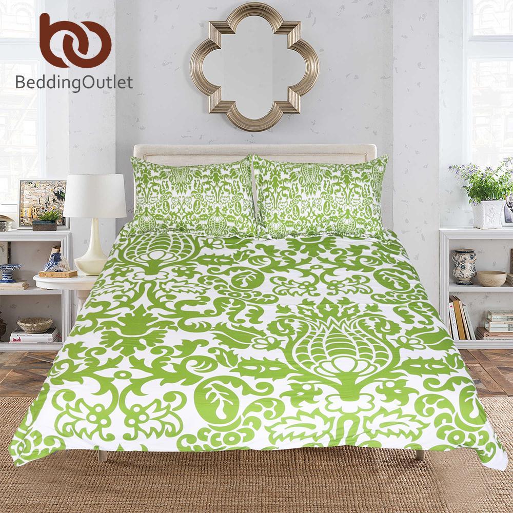 Floral impletyle Green and White et Leaf Bedclothes Queen3D Customized Duvet Cover Bedding Sets