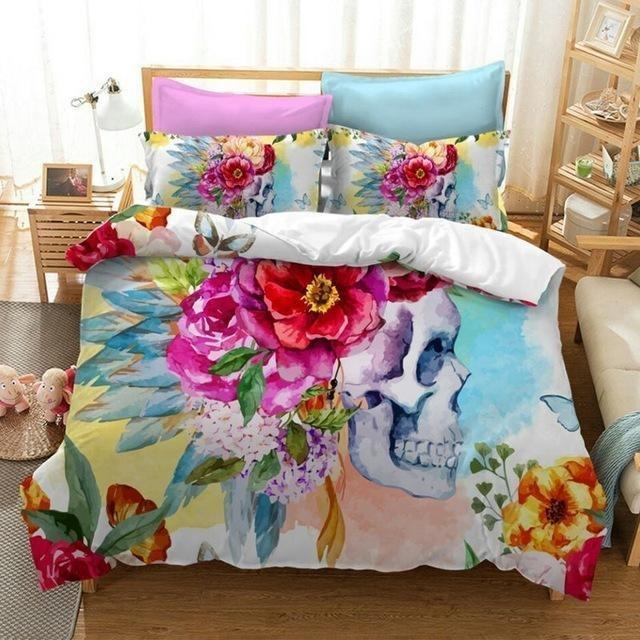 Flower Skull Bedding Set