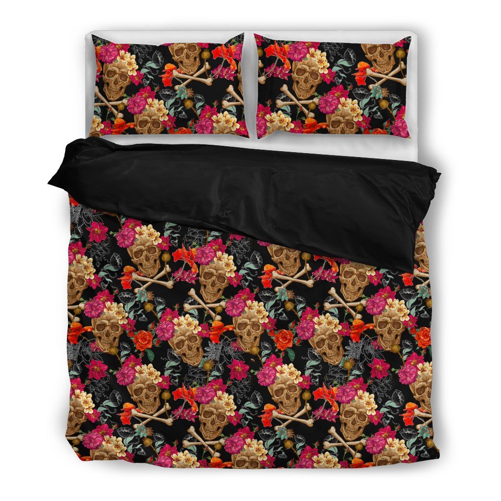 Flowers andkulls 3D Customized Duvet Cover Bedding Sets