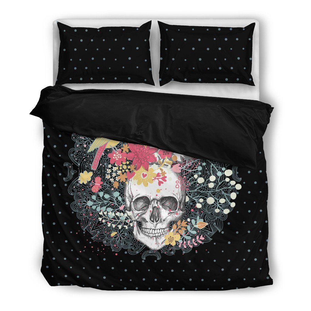 Flowers andkulls Black 3D Customized Duvet Cover Bedding Sets