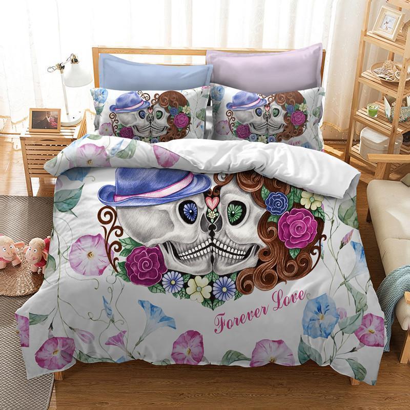 Flowers Kissing Skull 3D Customized Duvet Cover Bedding Sets