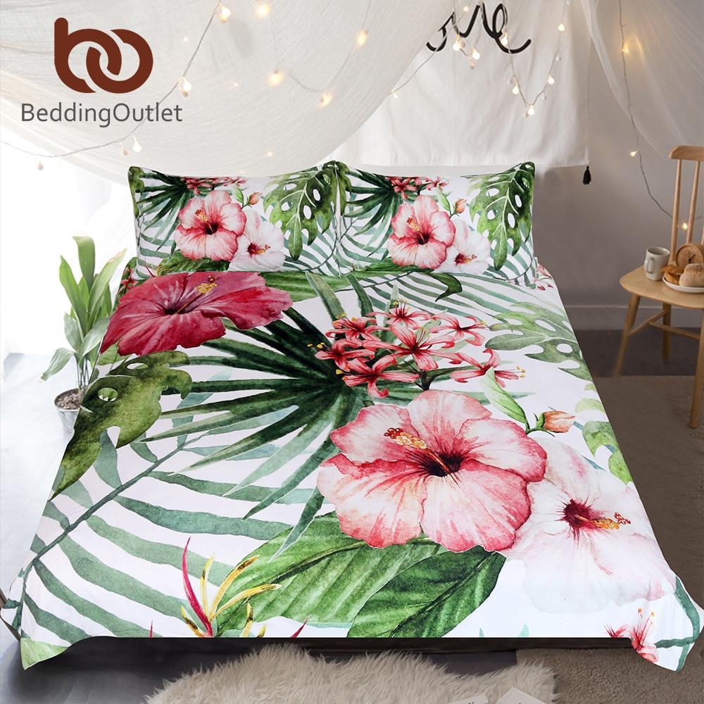 Flowers Leaves et Tropical Plants Home Textiles Red Green White Bedclothes3D Customized Duvet Cover Bedding Sets