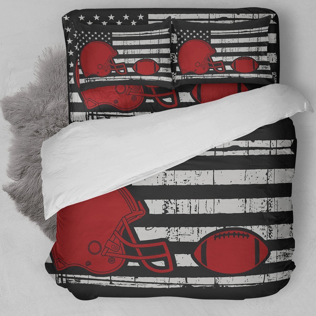 Football American Flag Red Bedding Set