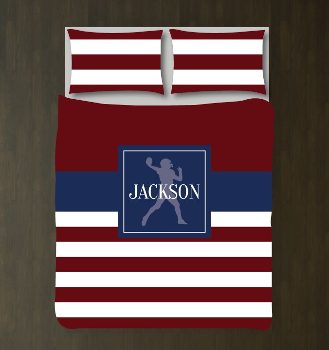 Football Bedding Set with Stripes Customized Duvet Cover| Navy and Burgundy
