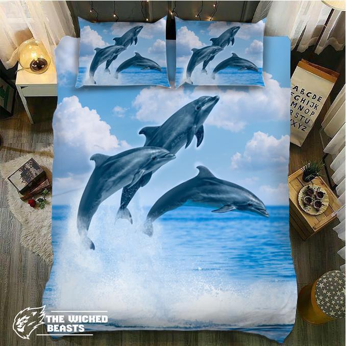 Four Dolphins Jumping3D Customized Duvet Cover Bedding Sets