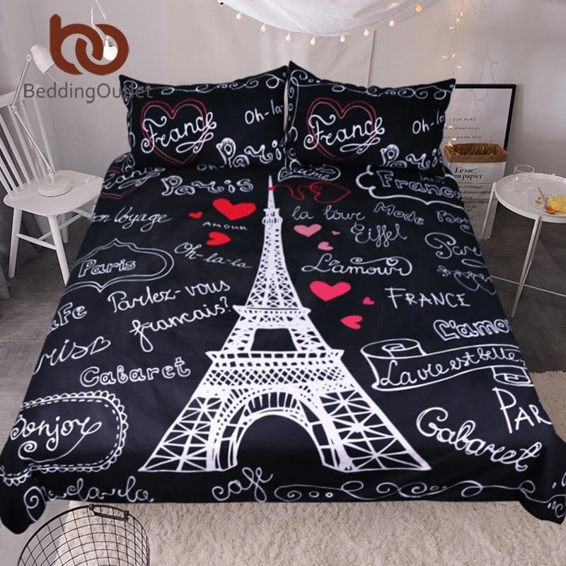 France Paris Tower Black and White et Romantic Letters Heart Print Quilt Coveroft Home Textiles3D Customized Duvet Cover Bedding Sets