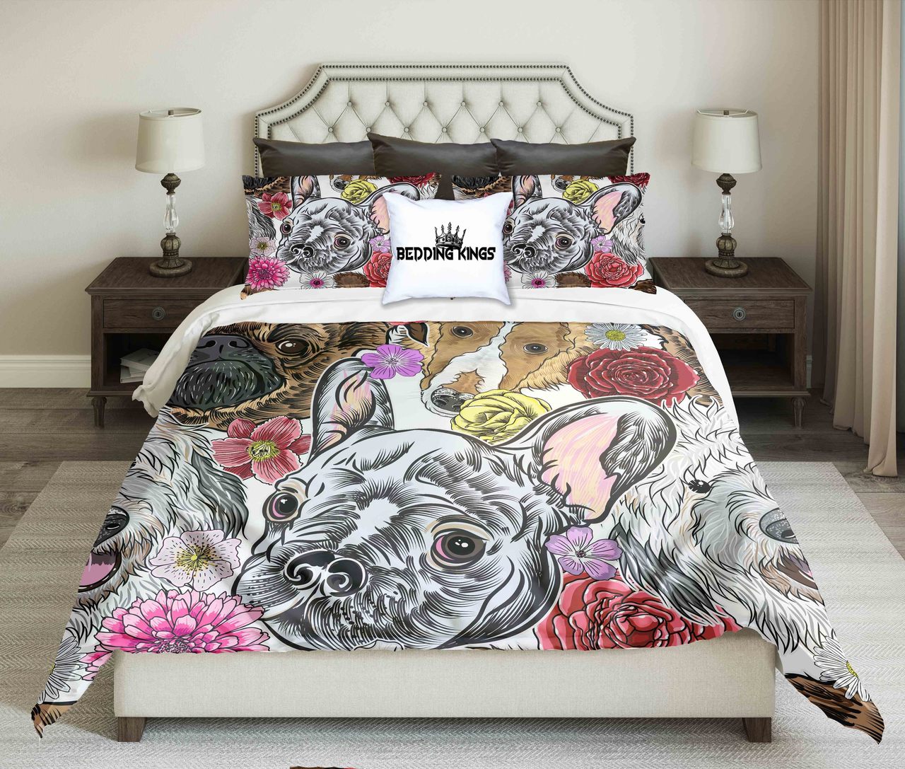 French Bulldog Floral | kings3D Customized Duvet Cover Bedding Sets