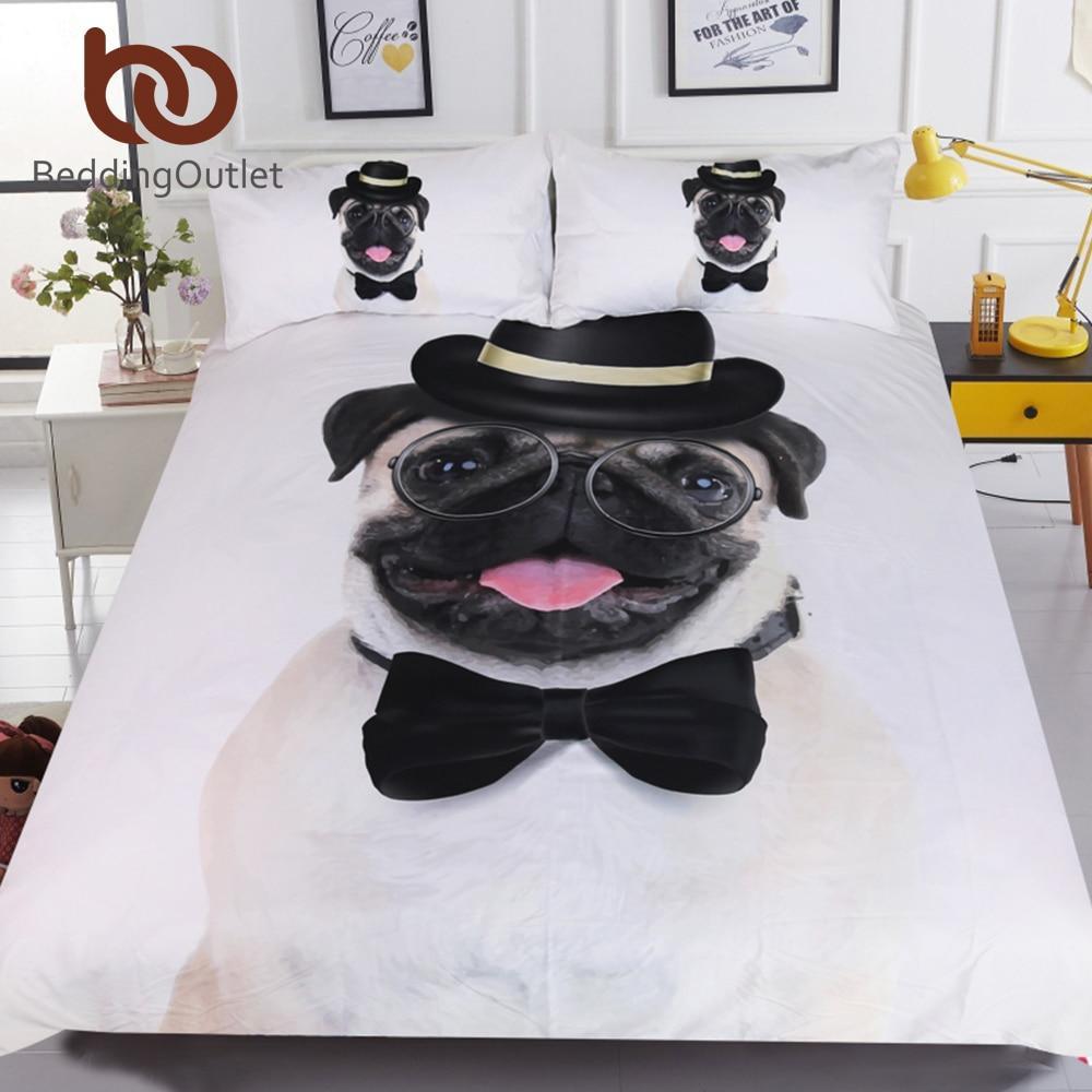 Gentleman Pug Queen 3D Animal Bed Cover for Kids Hippie Bulldog et Home Bedclothes 3D Customized Duvet Cover Bedding Sets