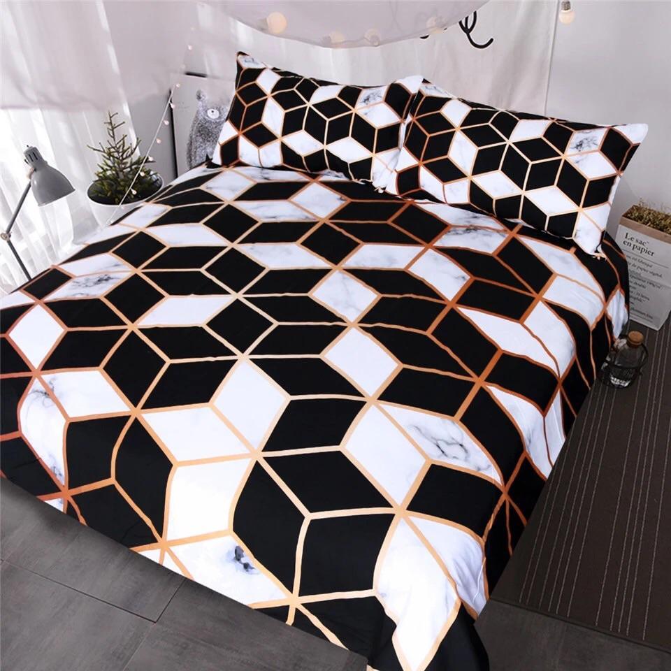 Geometric Black & White Marble 3D Customized Duvet Cover Bedding Sets
