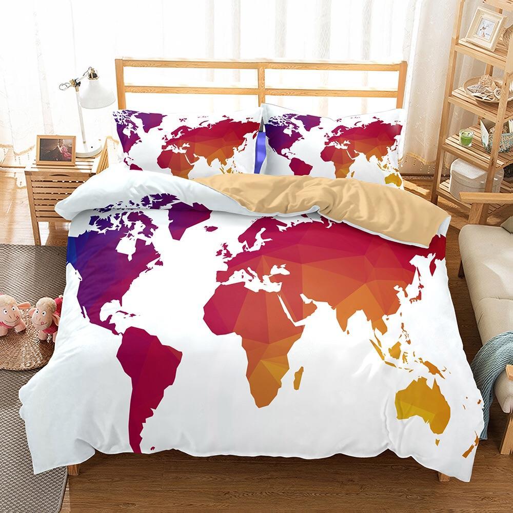Geometric World Map 3D Customized Duvet Cover Bedding Sets