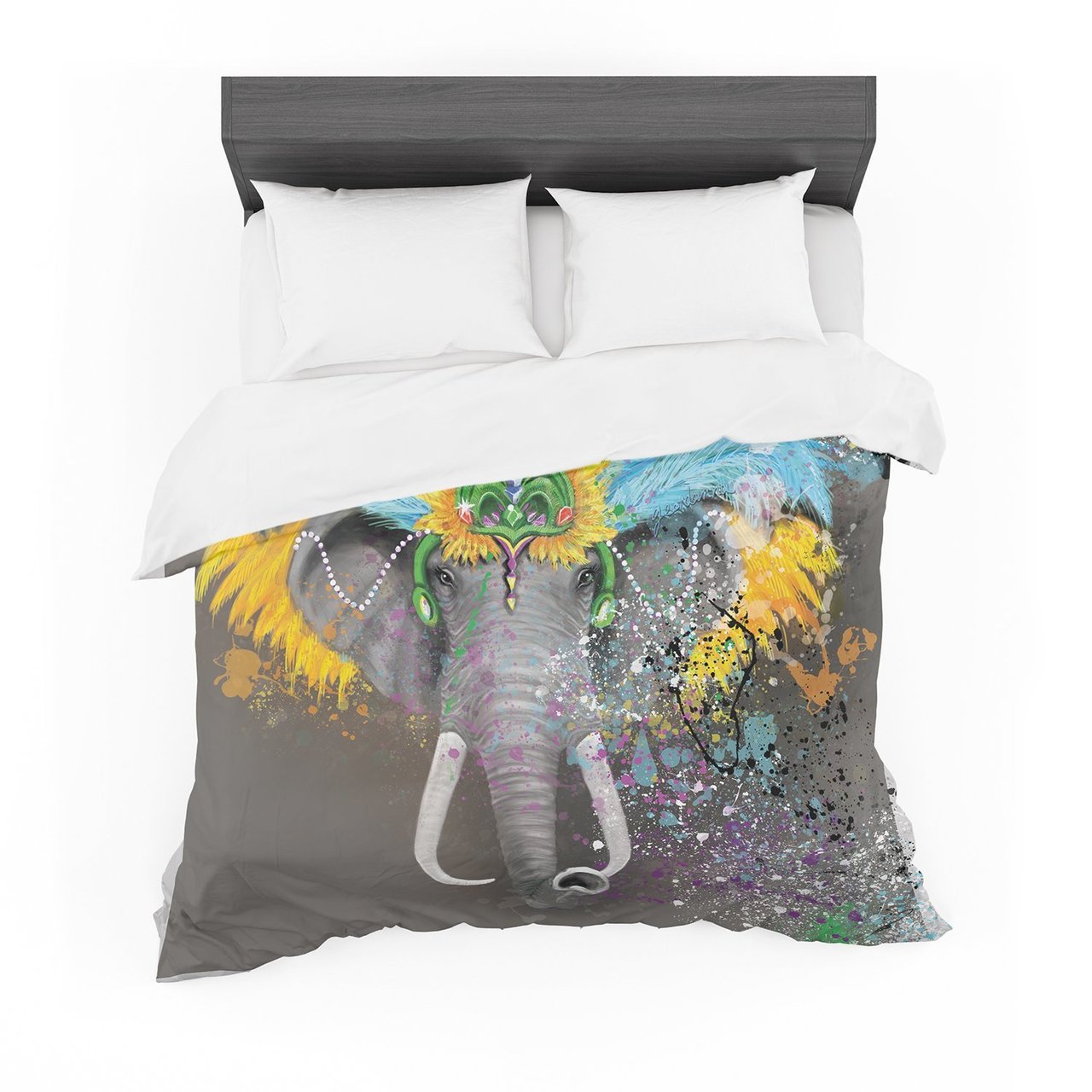 Geordanna CorderoFields ‘My Elephant with Headdress’ Gray Rainbow Featherweight3D Customized Duvet Cover Bedding Sets