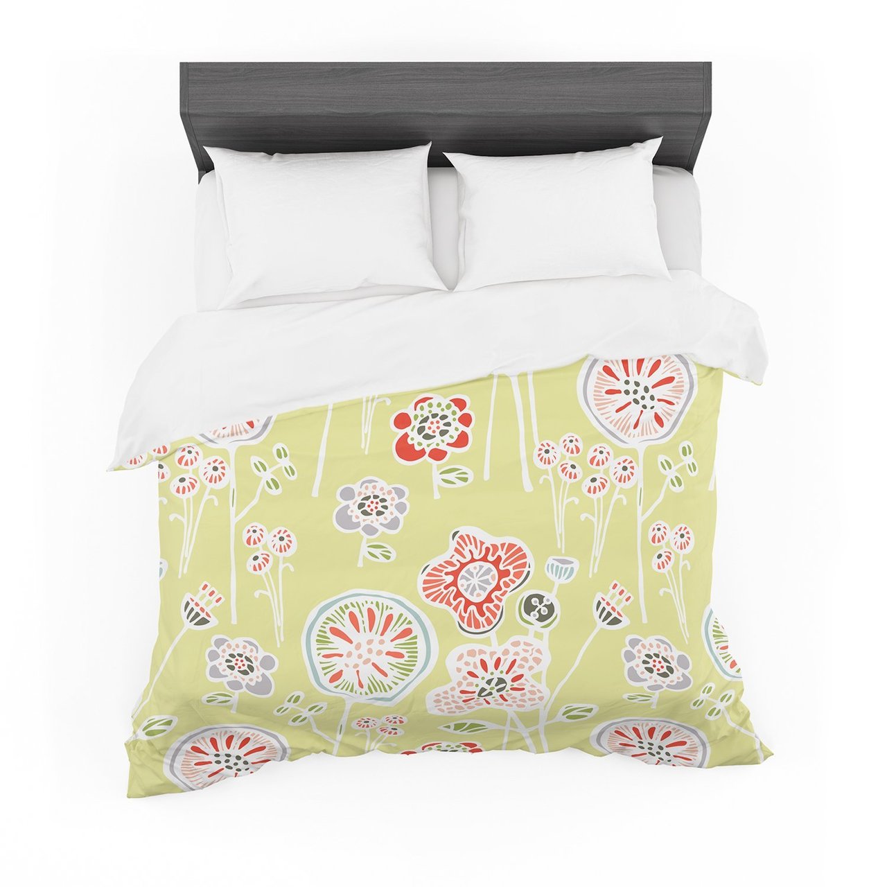 Gill Eggleston ‘Folky Floral Lemon’ Green Yellow Featherweight3D Customized Duvet Cover Bedding Sets