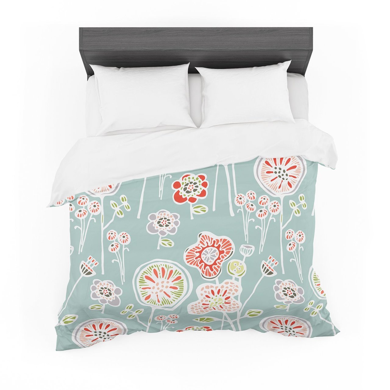 Gill Eggleston ‘Folky Floral Light Jade’ Blue Teal Featherweight3D Customized Duvet Cover Bedding Sets
