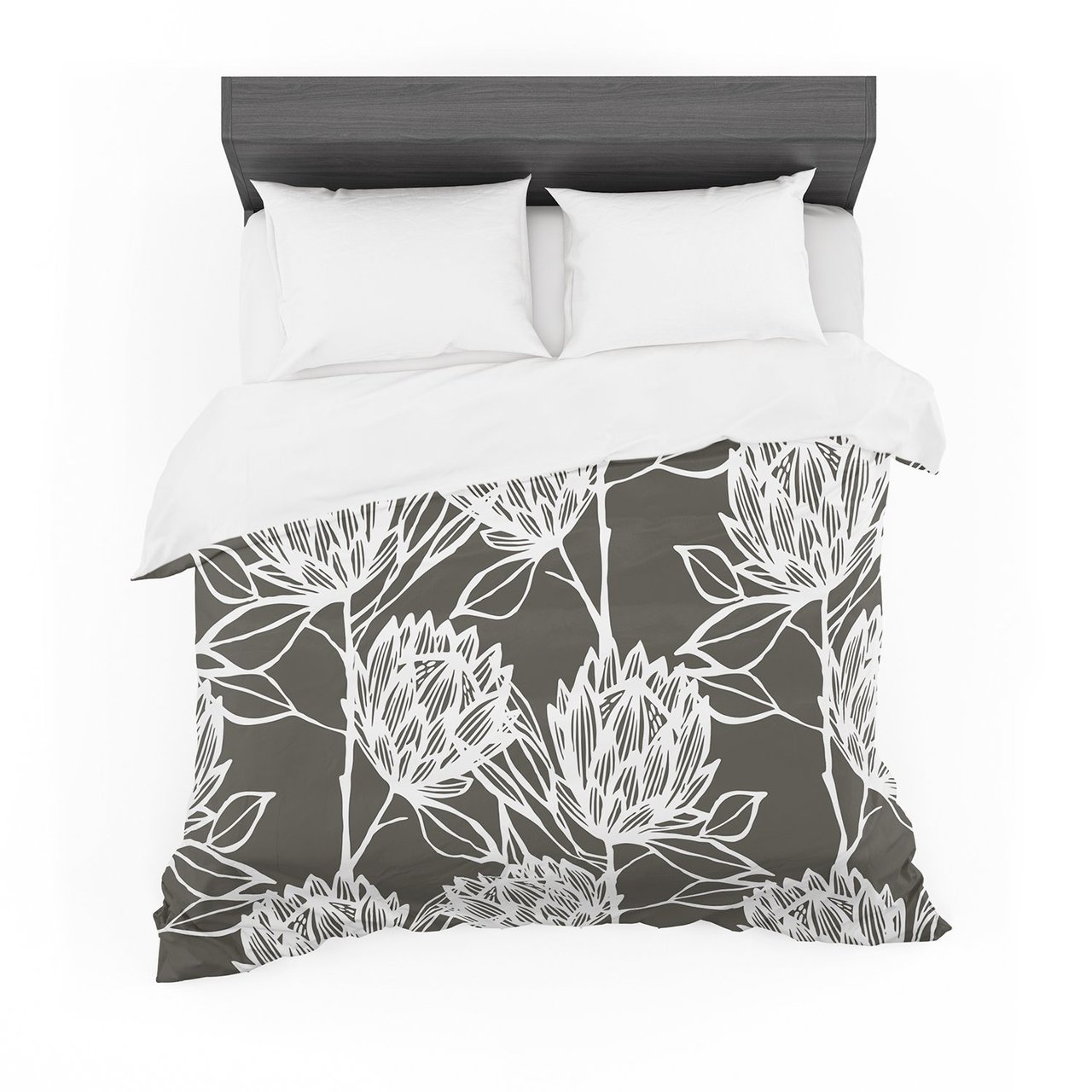 Gill Eggleston ‘Protea Graphite White’ Brown Flowers Featherweight3D Customized Duvet Cover Bedding Sets