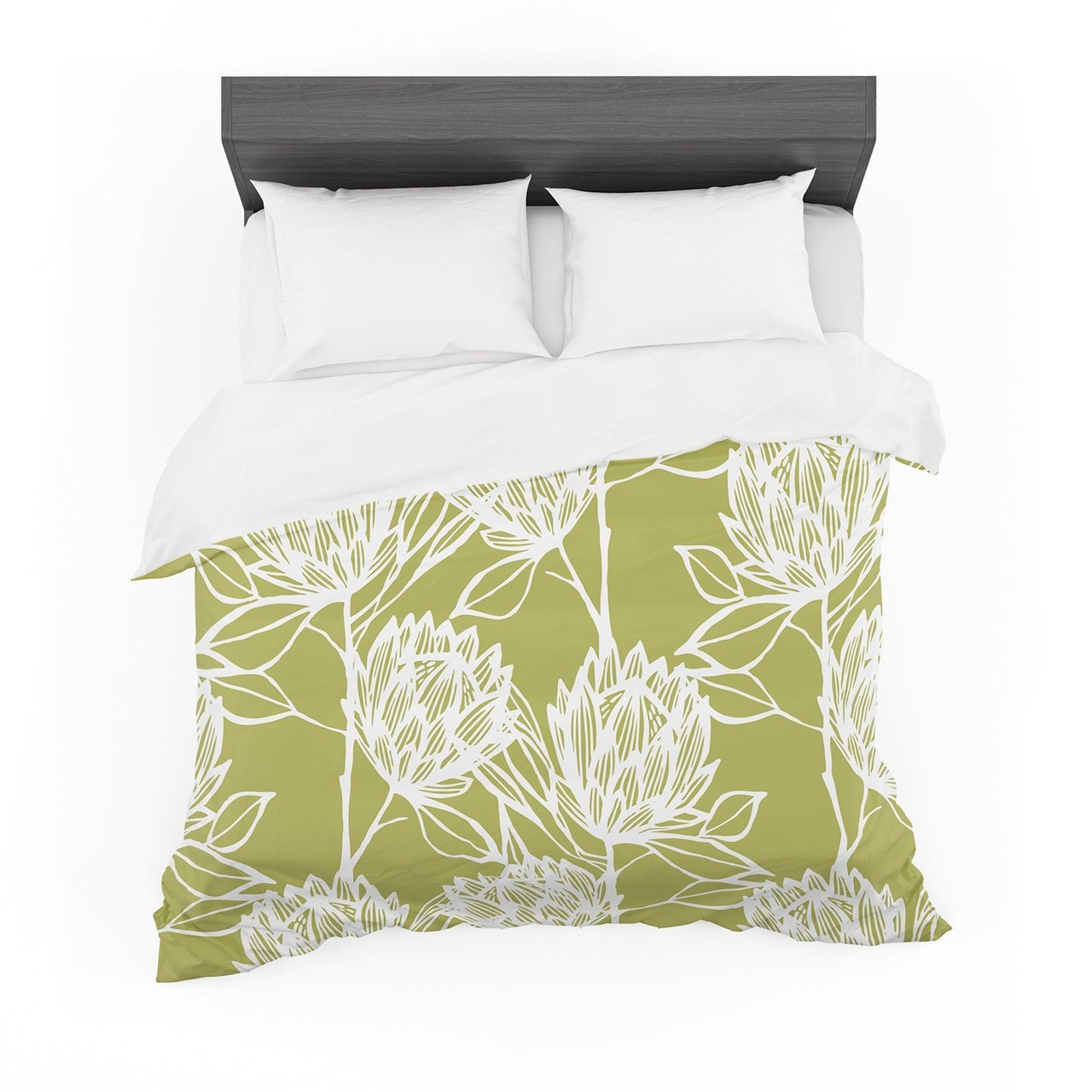 Gill Eggleston ‘Protea Olive White’ Green Flowers Featherweight3D Customized Duvet Cover Bedding Sets