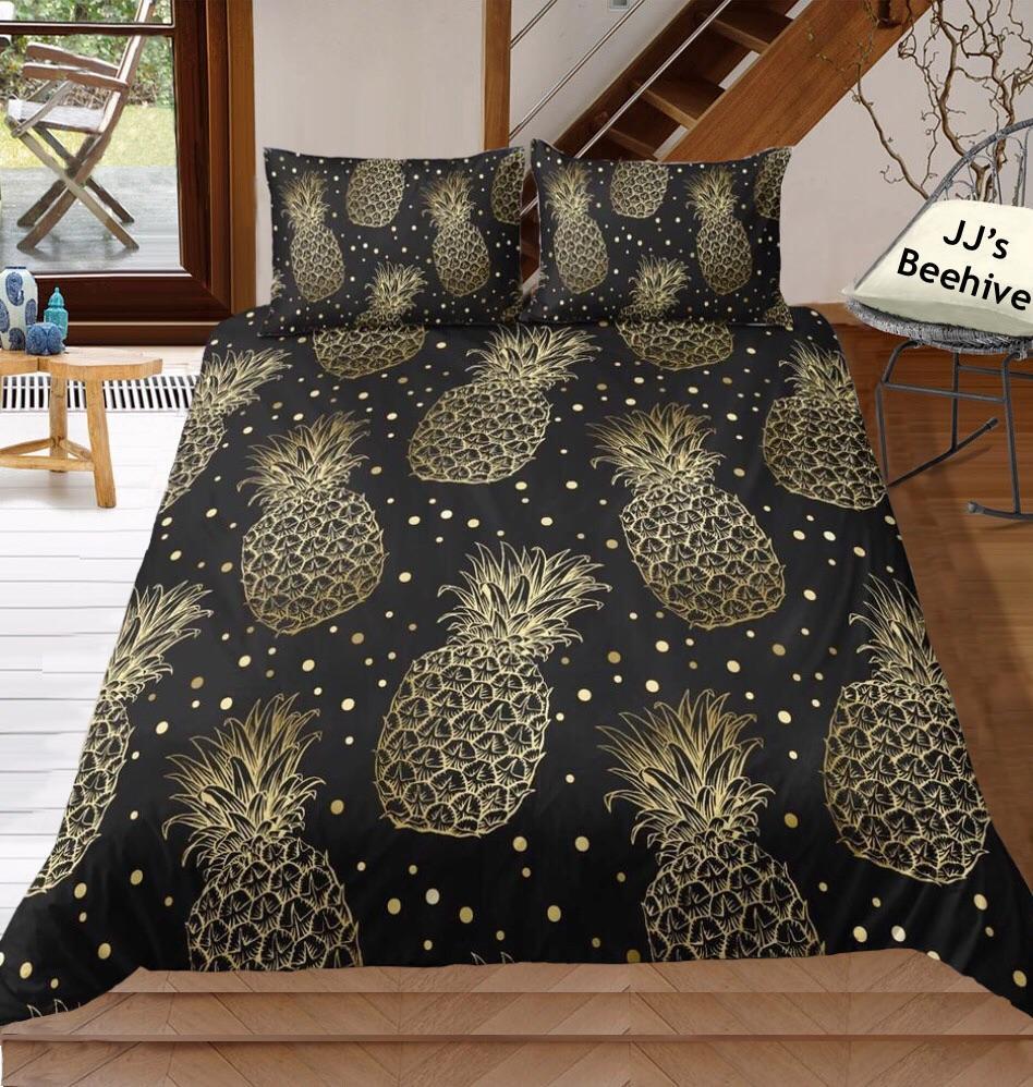 Gold & Black Pineapple 3D Customized Duvet Cover Bedding Sets