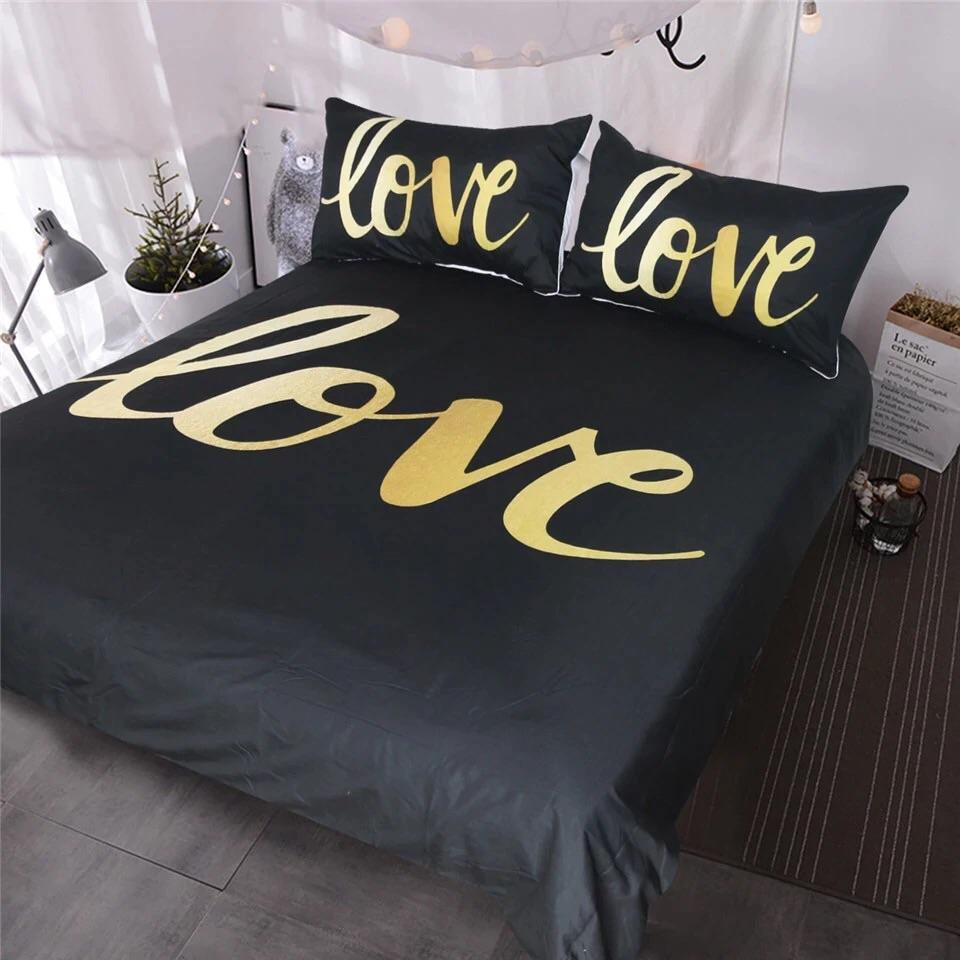 Gold Love 3D Customized Duvet Cover Bedding Sets