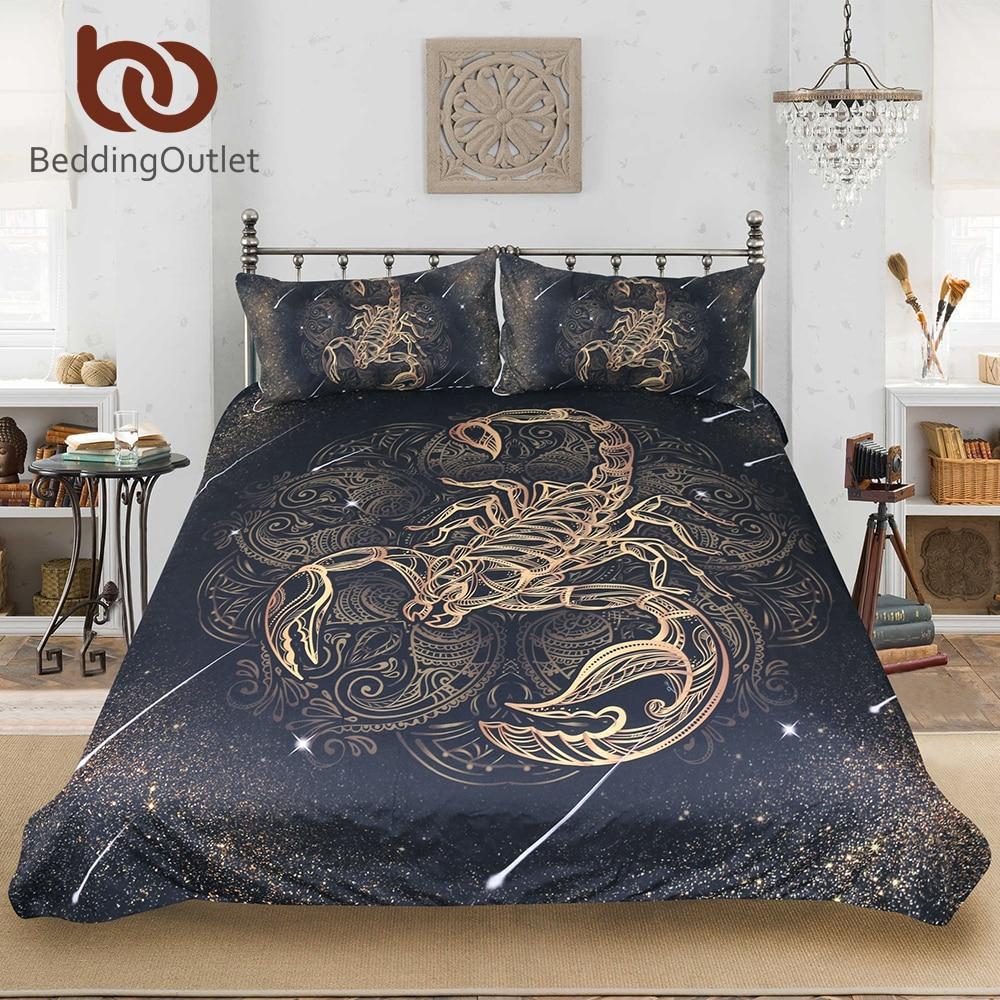 Goldcorpion Queen Meteorcorpio Constellation et Bohemian Print Black Bedclothes3D Customized Duvet Cover Bedding Sets