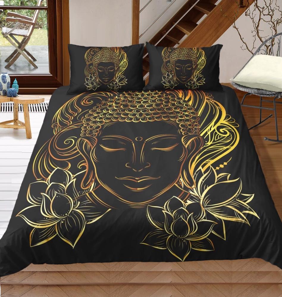 Golden Buddha & Lotus Flower 3D Customized Duvet Cover Bedding Sets