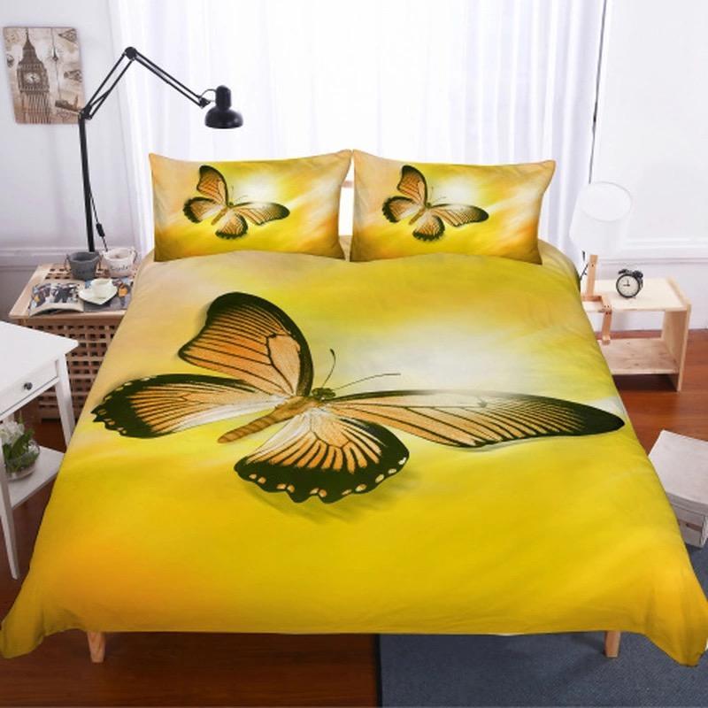 Golden Butterfly Onunset Background 3D Customized Duvet Cover Bedding Sets