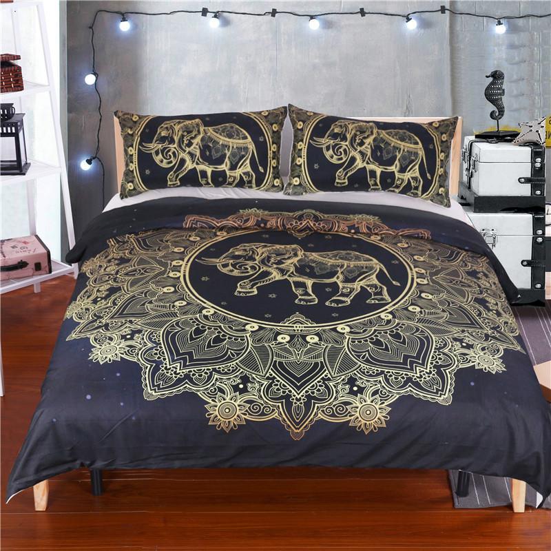 Golden Elephant Mandala 3D Customized Duvet Cover Bedding Sets